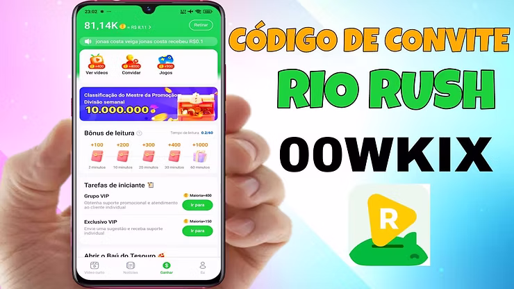 Como Usar o Código de Convite Rio Rush: Ganhe Dinheiro Assistindo Vídeos e Lendo Notícias
